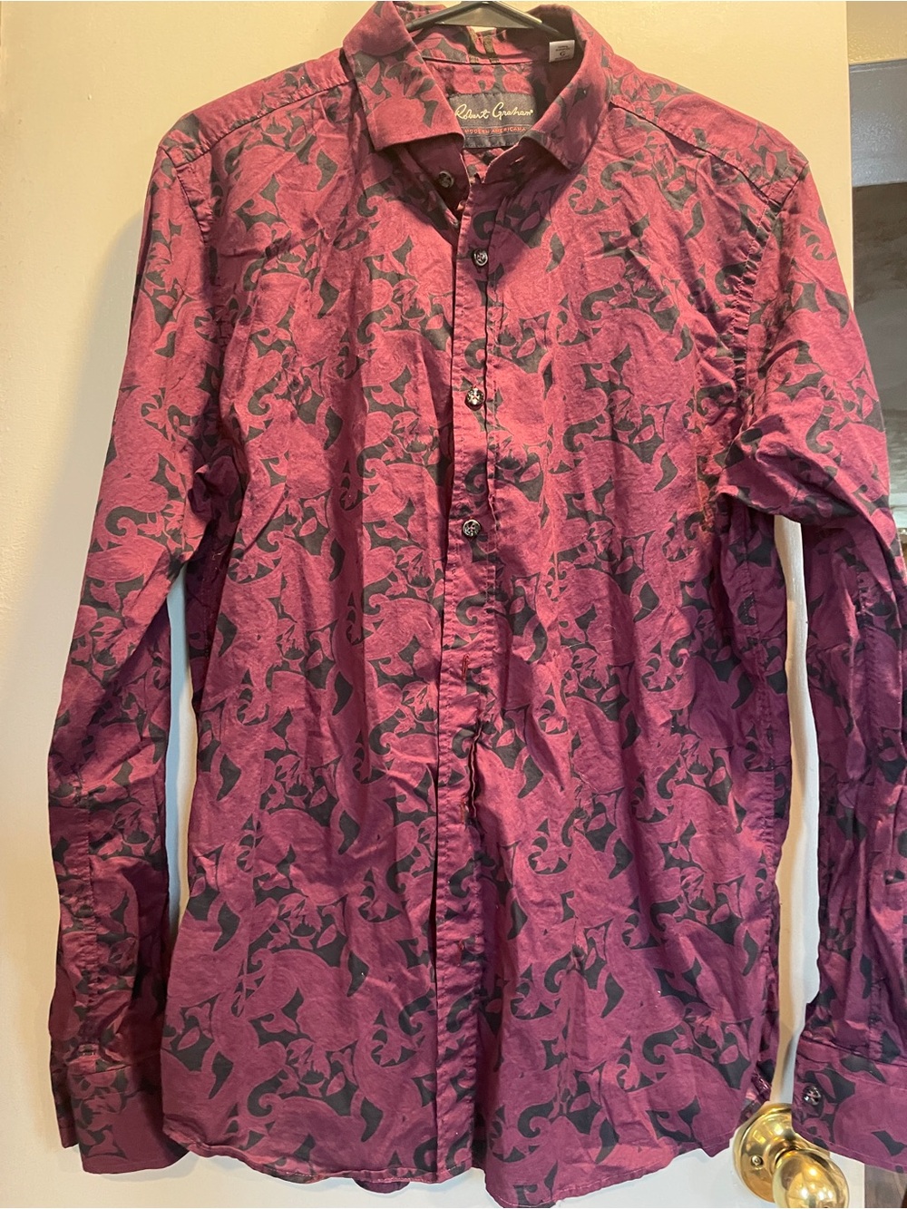 Robert Graham Men's Long-Sleeve Floral Button-Up Shirt - Berry size L